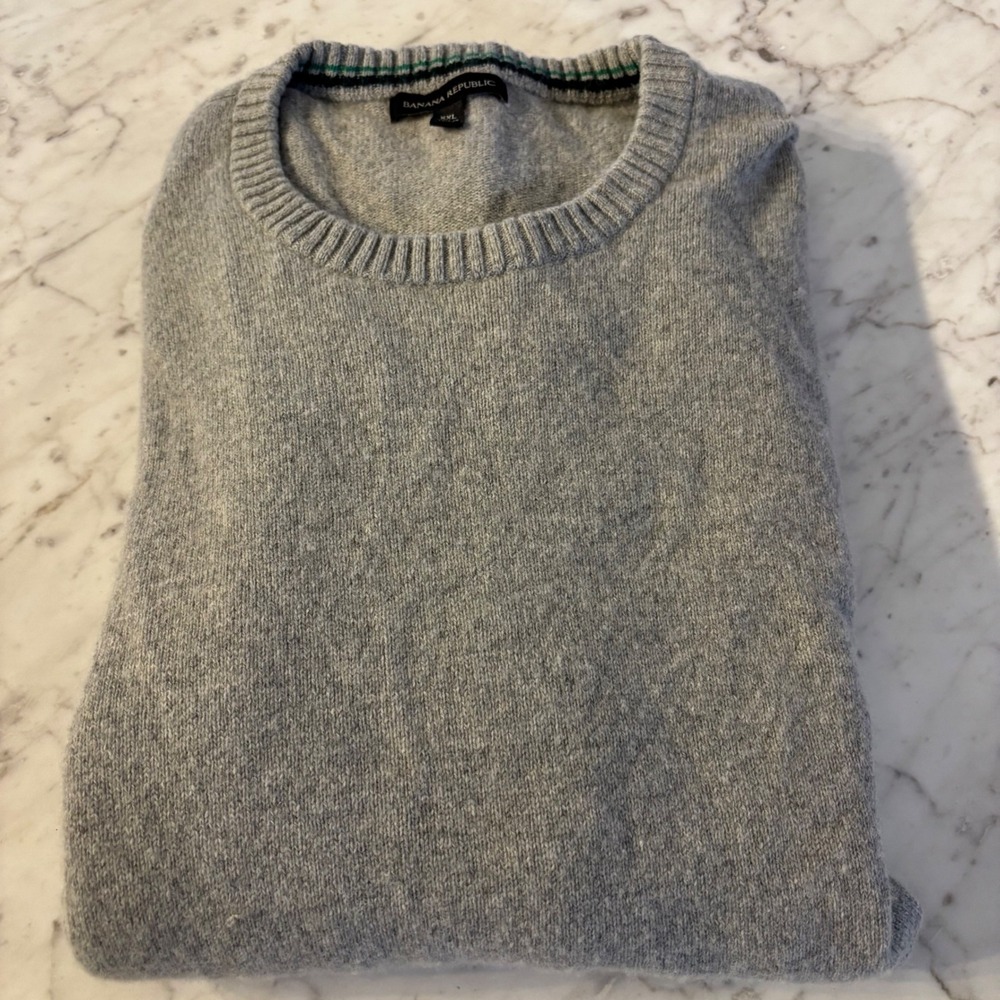 Banana‎ Republic Mens XXL Merino Wool Blend Crewneck Sweater Light Grey Heather